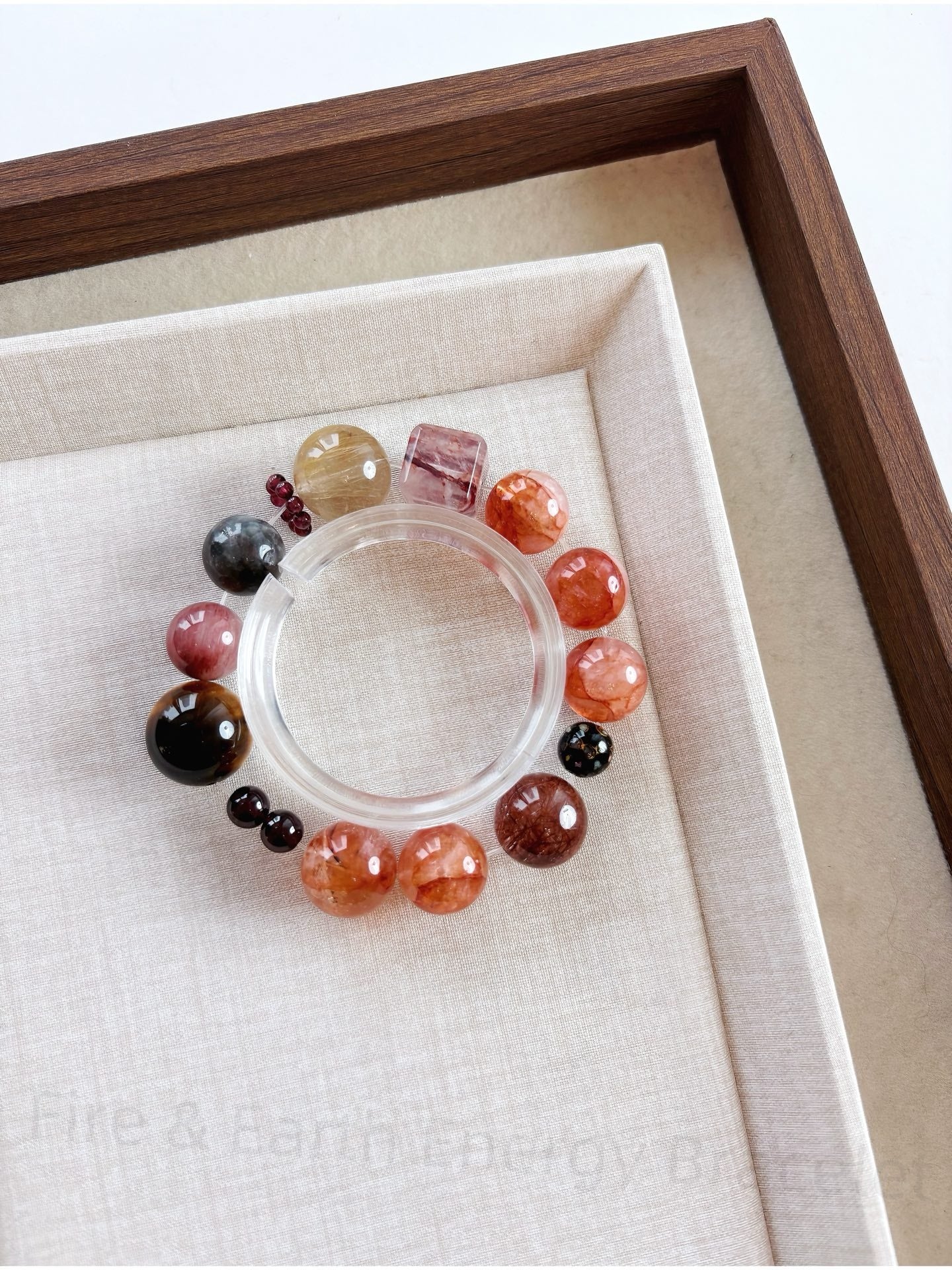 Handmade Fire & Earth Five Elements Crystal Bracelet - Wealth, Courage, Energy Protection w/ Tiger Eye, Garnet, Golden Rutilated Quartz