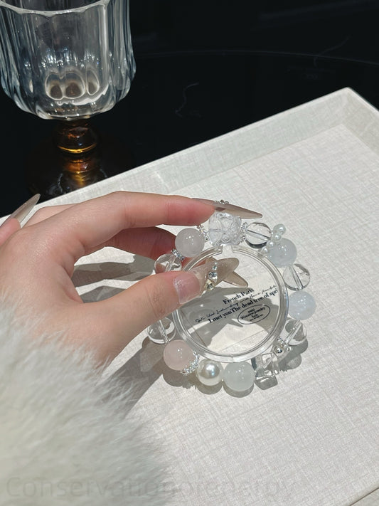 Harmony Crystal Bracelet Trio - White Quartz, Phantom & Rose Quartz for Balance, Spiritual Clarity & Loving Energy