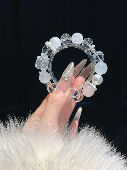 Harmony Crystal Bracelet Trio - White Quartz, Phantom & Rose Quartz for Balance, Spiritual Clarity & Loving Energy