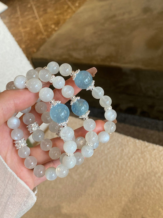 Harmony & Courage Moonstone Aquamarine Crystal Bracelet - Intuition Jewelry for Spiritual Balance & Communication