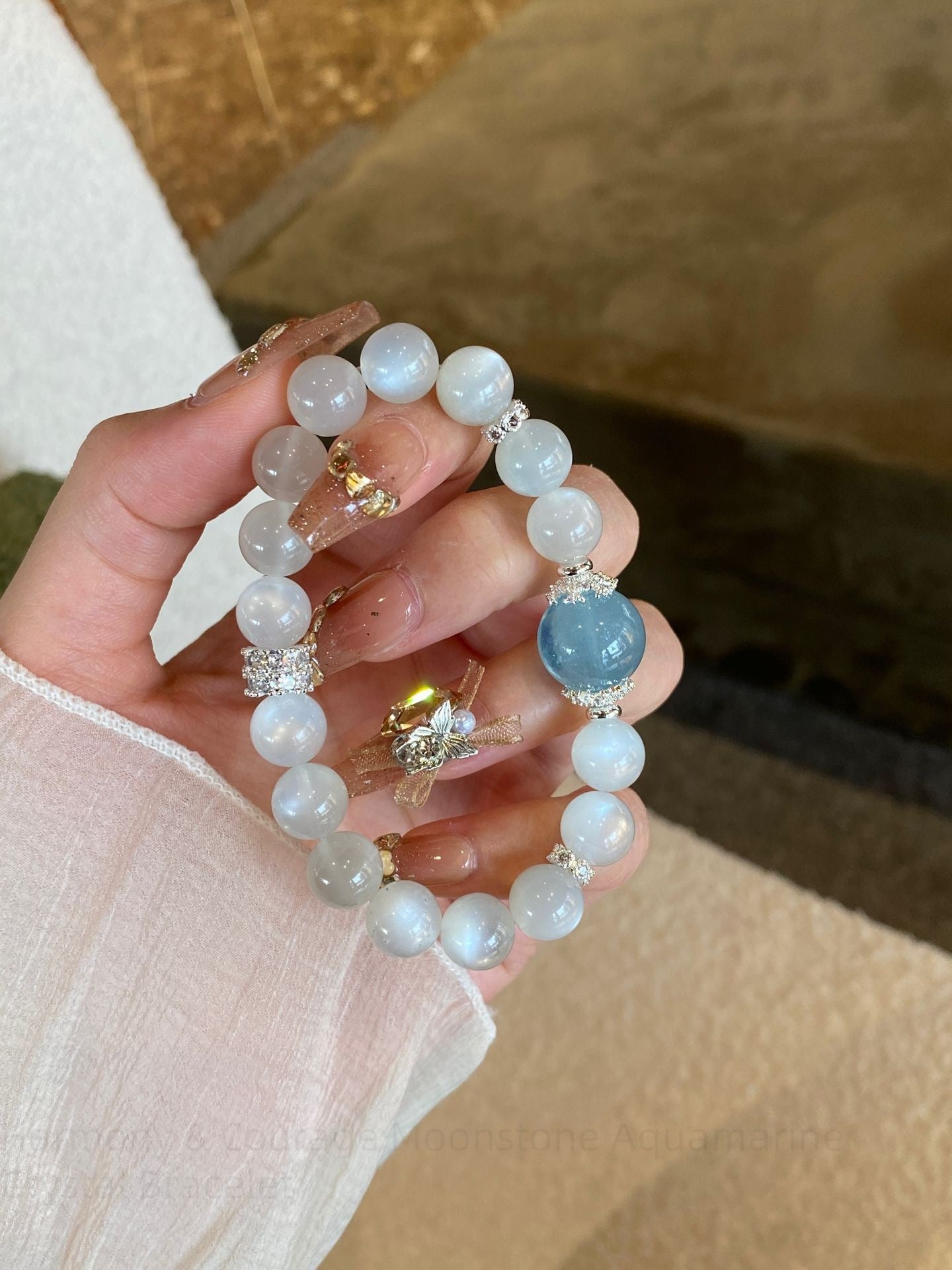 Harmony & Courage Moonstone Aquamarine Crystal Bracelet - Intuition Jewelry for Spiritual Balance & Communication