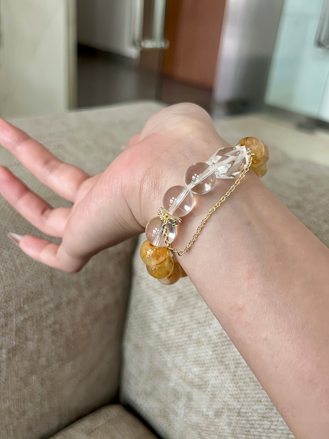 Harmony & Prosperity Bracelet: Honey Phantom Quartz & Clear Crystal Energy Balance Jewelry for Wealth, Clarity & Protection
