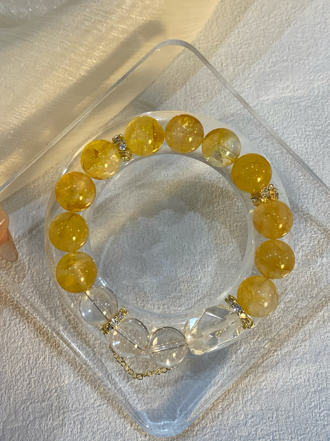 Harmony & Prosperity Bracelet: Honey Phantom Quartz & Clear Crystal Energy Balance Jewelry for Wealth, Clarity & Protection