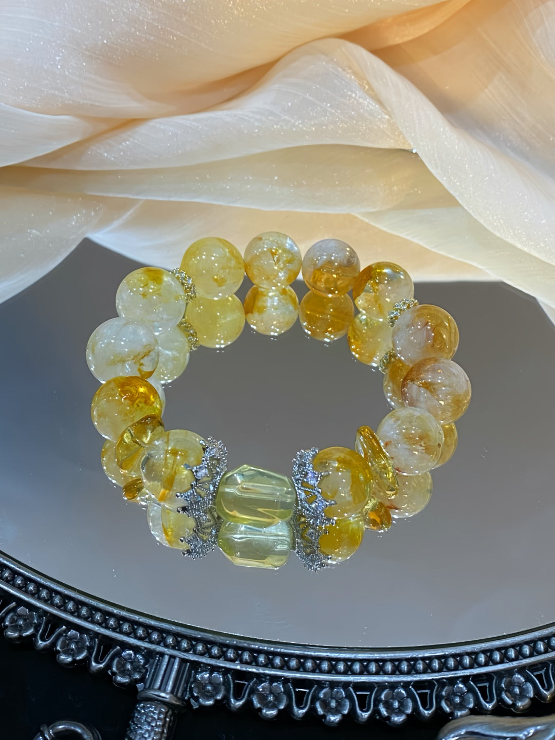 Honey Yellow Phantom Quartz Bracelet for Wealth, Confidence & Positive Energy – Chakra Balancing Stone Jewelry for Mindfulness & Spiritual Growth