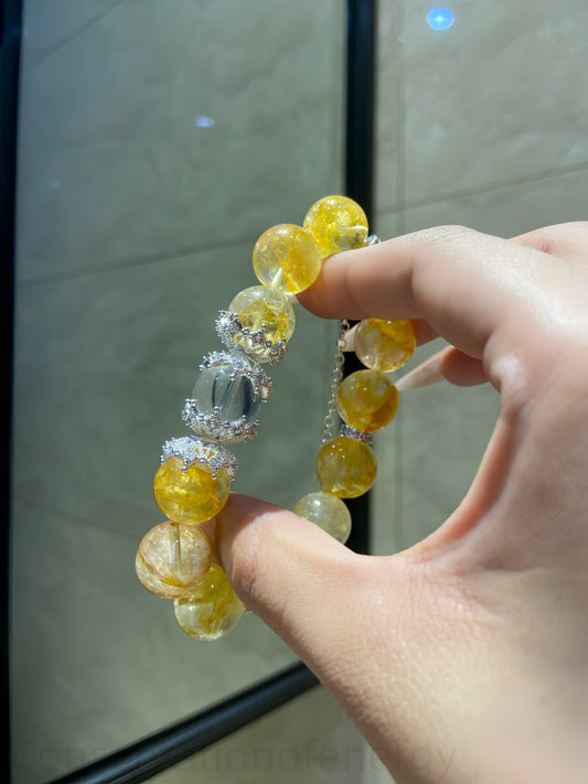 Honey Yellow Phantom & Clear Quartz Bracelet - Wealth Clarity & Energy Alignment Crystal Bracelet for Spiritual Purification and Creative Enhancement