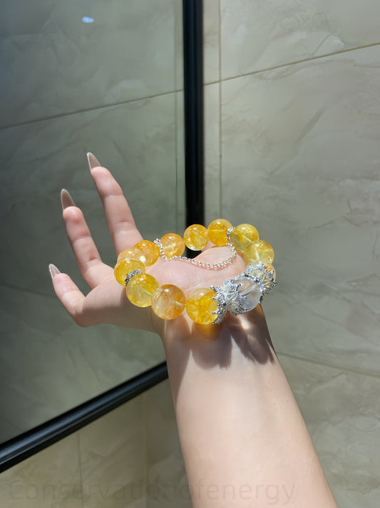 Honey Yellow Phantom & Clear Quartz Bracelet - Wealth Clarity & Energy Alignment Crystal Bracelet for Spiritual Purification and Creative Enhancement