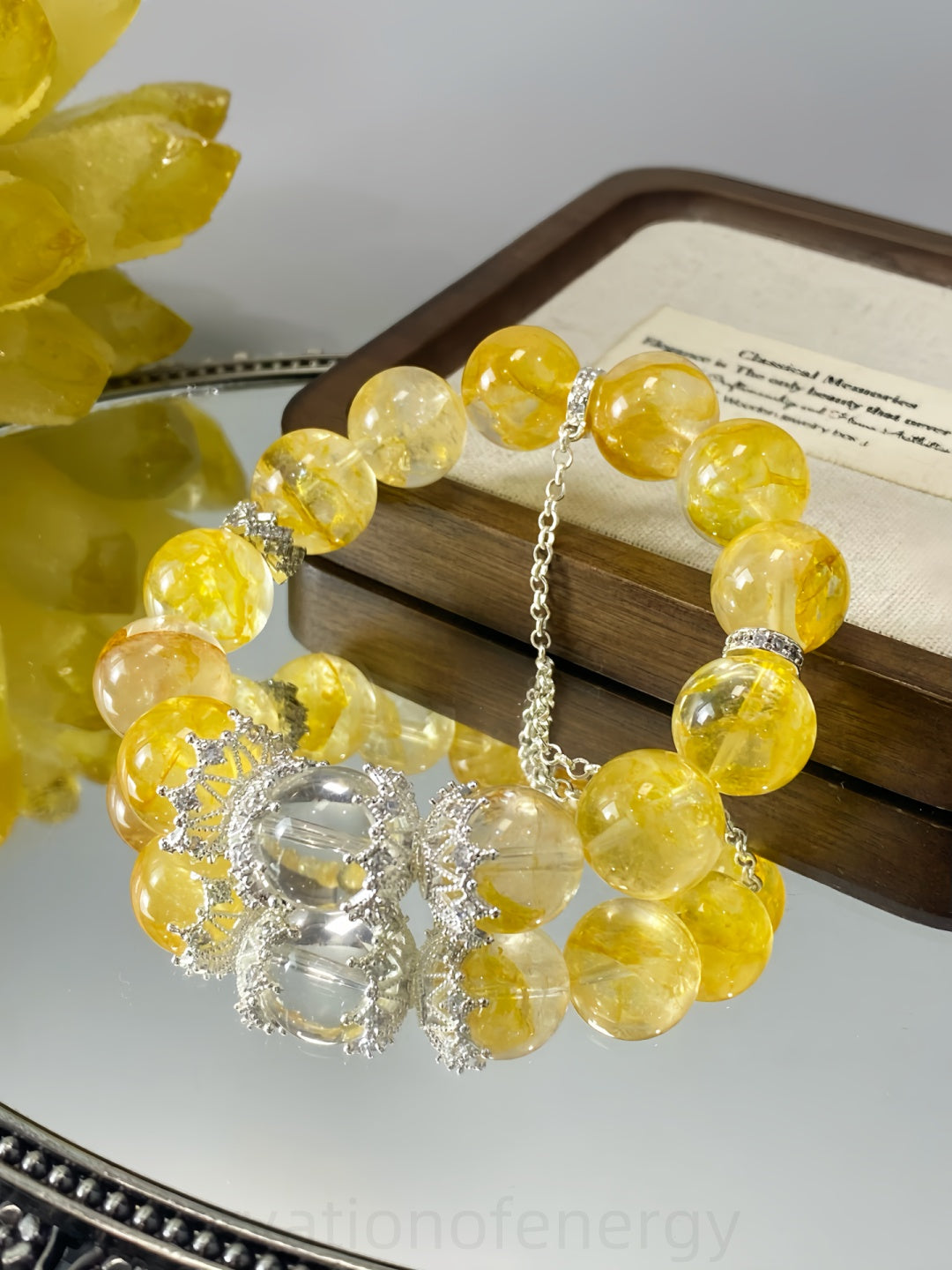 Honey Yellow Phantom & Clear Quartz Bracelet - Wealth Clarity & Energy Alignment Crystal Bracelet for Spiritual Purification and Creative Enhancement