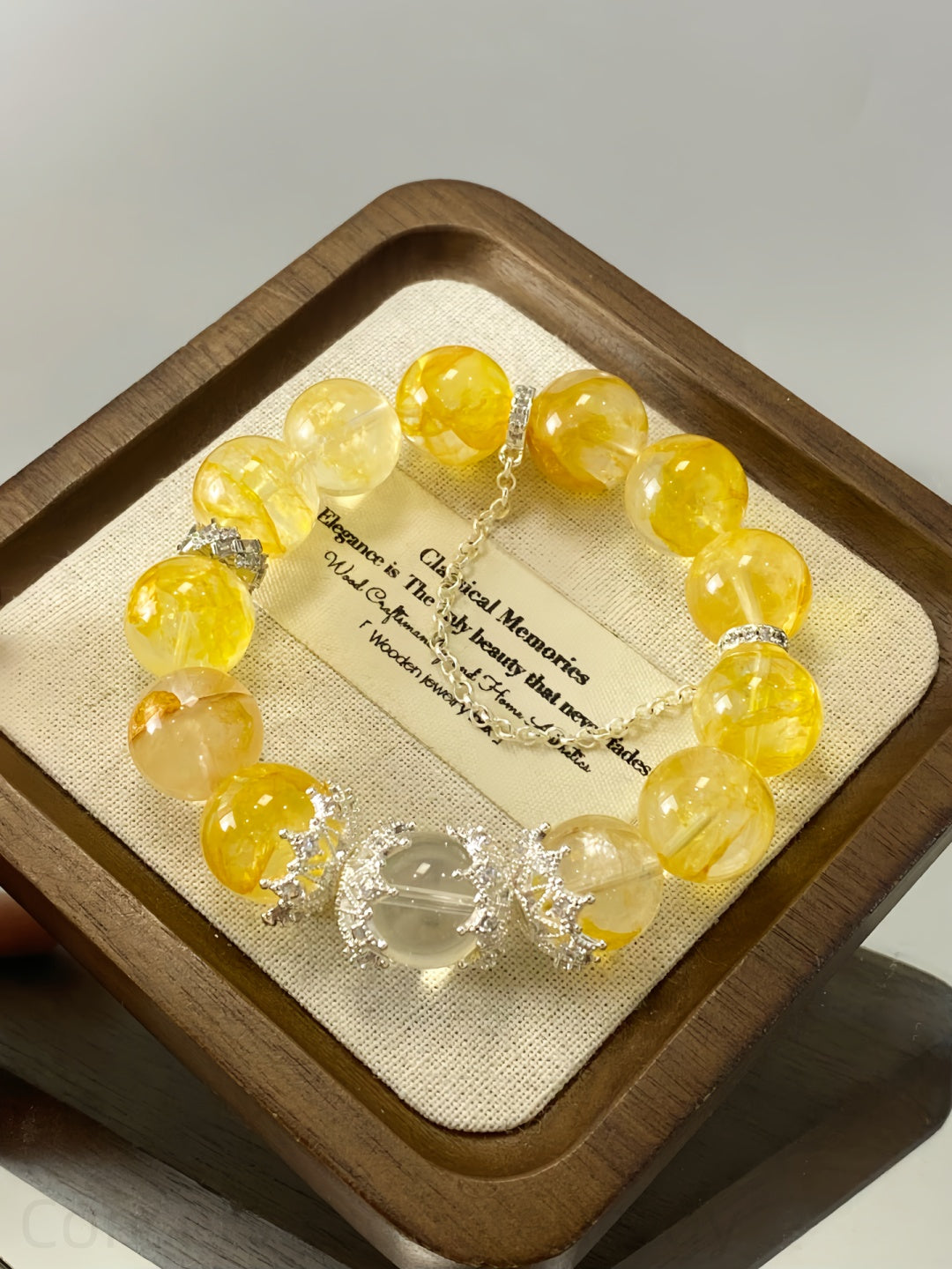 Honey Yellow Phantom & Clear Quartz Bracelet - Wealth Clarity & Energy Alignment Crystal Bracelet for Spiritual Purification and Creative Enhancement