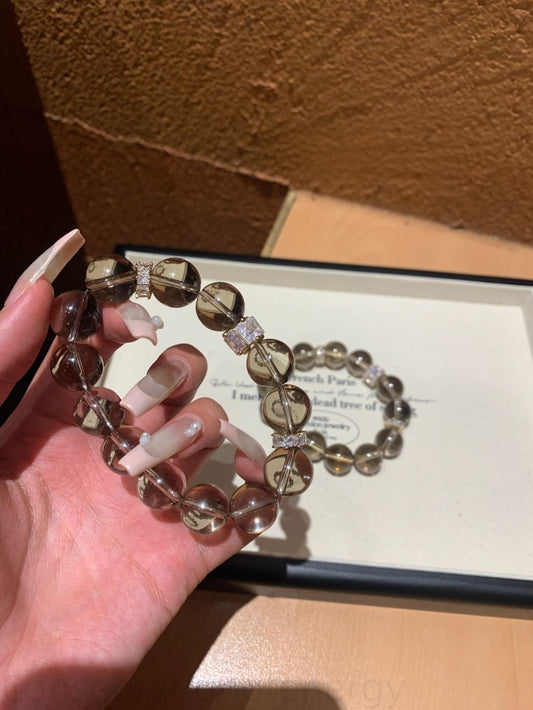Ice Smoky Quartz Energy Bracelet | Natural Grounding Protection & Spiritual Intuition Enhancer Handmade for Clarity & Vitality