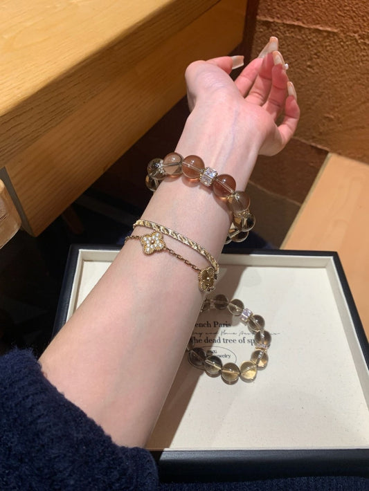 Ice Smoky Quartz Energy Bracelet | Natural Grounding Protection & Spiritual Intuition Enhancer Handmade for Clarity & Vitality