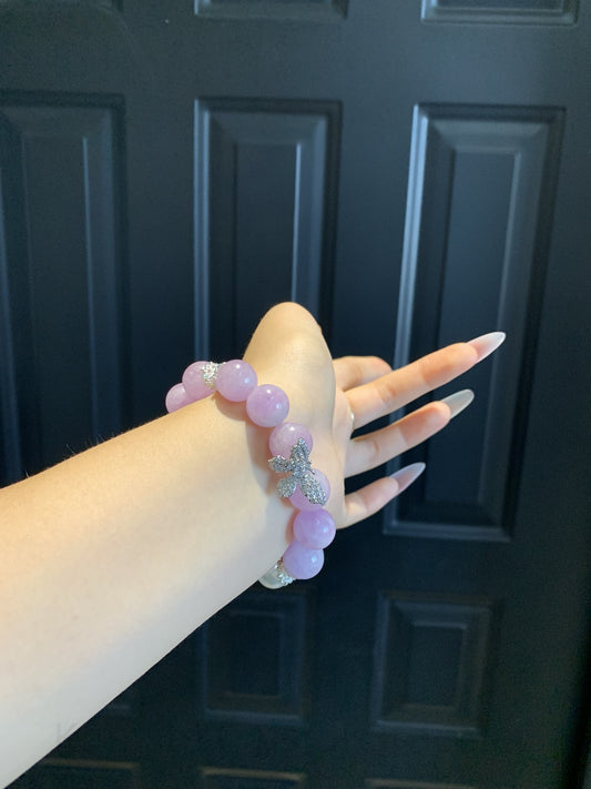 Kunzite Crystal Bracelet for Love & Confidence - Energy Balancing Jewelry with Rose Quartz & Clear Quartz | Handmade Spiritual Gift for Women