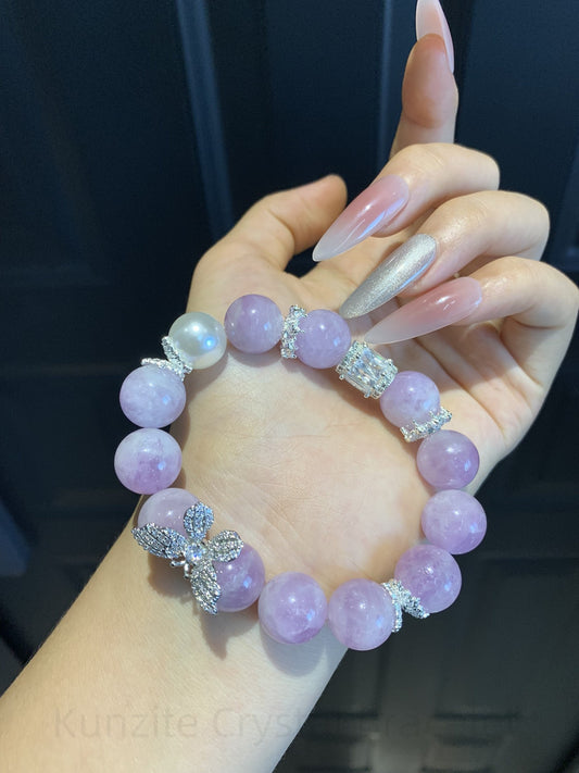 Kunzite Crystal Bracelet for Love & Confidence - Energy Balancing Jewelry with Rose Quartz & Clear Quartz | Handmade Spiritual Gift for Women