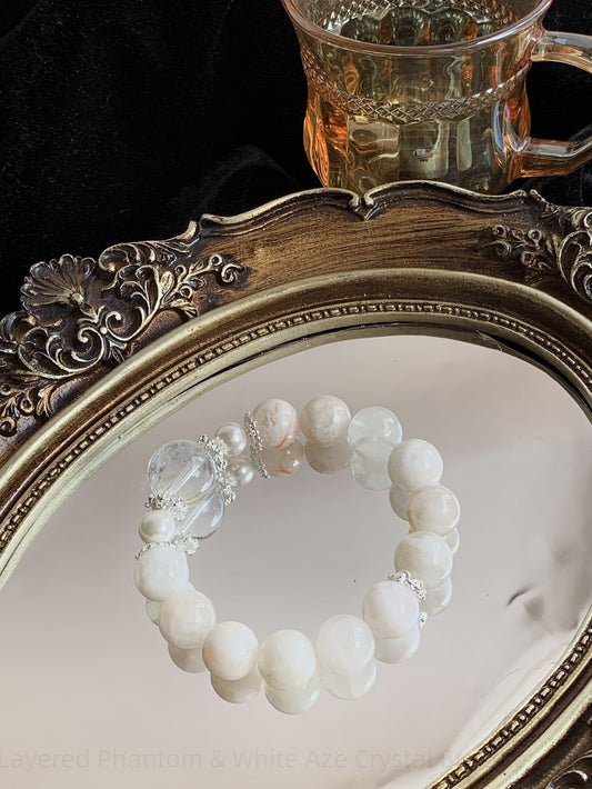 Layered Phantom & White Aze Crystal Bracelet - Wealth Attraction, Spiritual Awakening, Positive Energy Balance