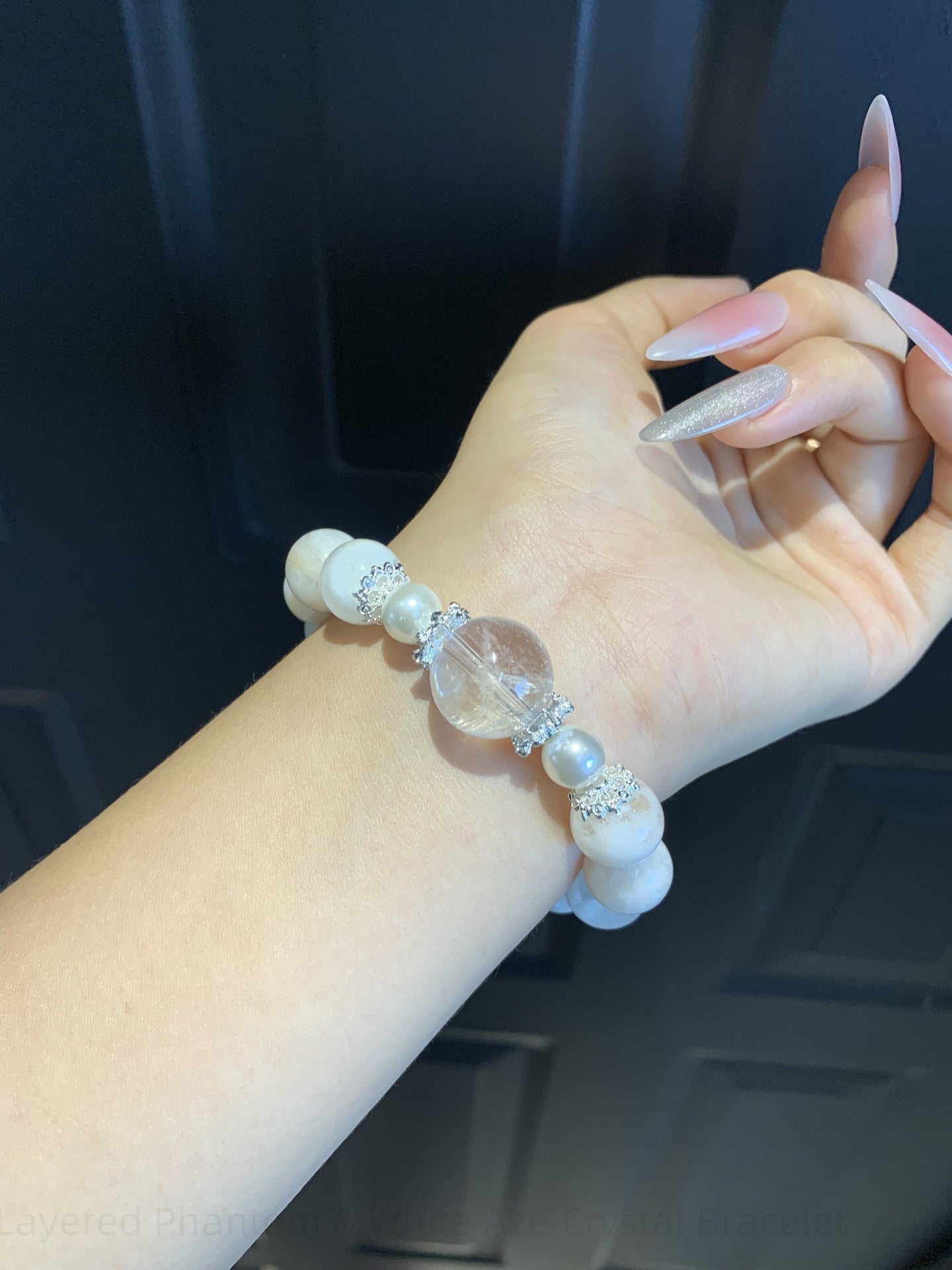 Layered Phantom & White Aze Crystal Bracelet - Wealth Attraction, Spiritual Awakening, Positive Energy Balance