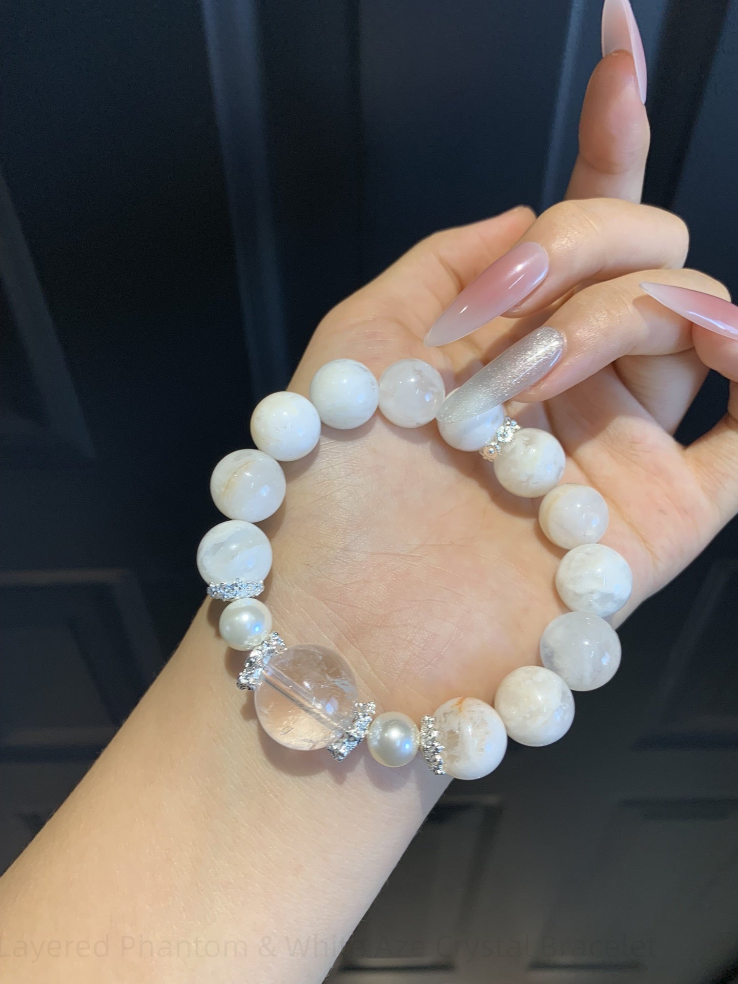 Layered Phantom & White Aze Crystal Bracelet - Wealth Attraction, Spiritual Awakening, Positive Energy Balance