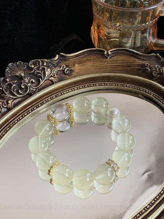 Lemon Quartz & Clear Quartz Energy Bracelet - Attract Positivity, Balance Energy, Enhance Confidence & Focus - Handmade Spiritual Jewelry
