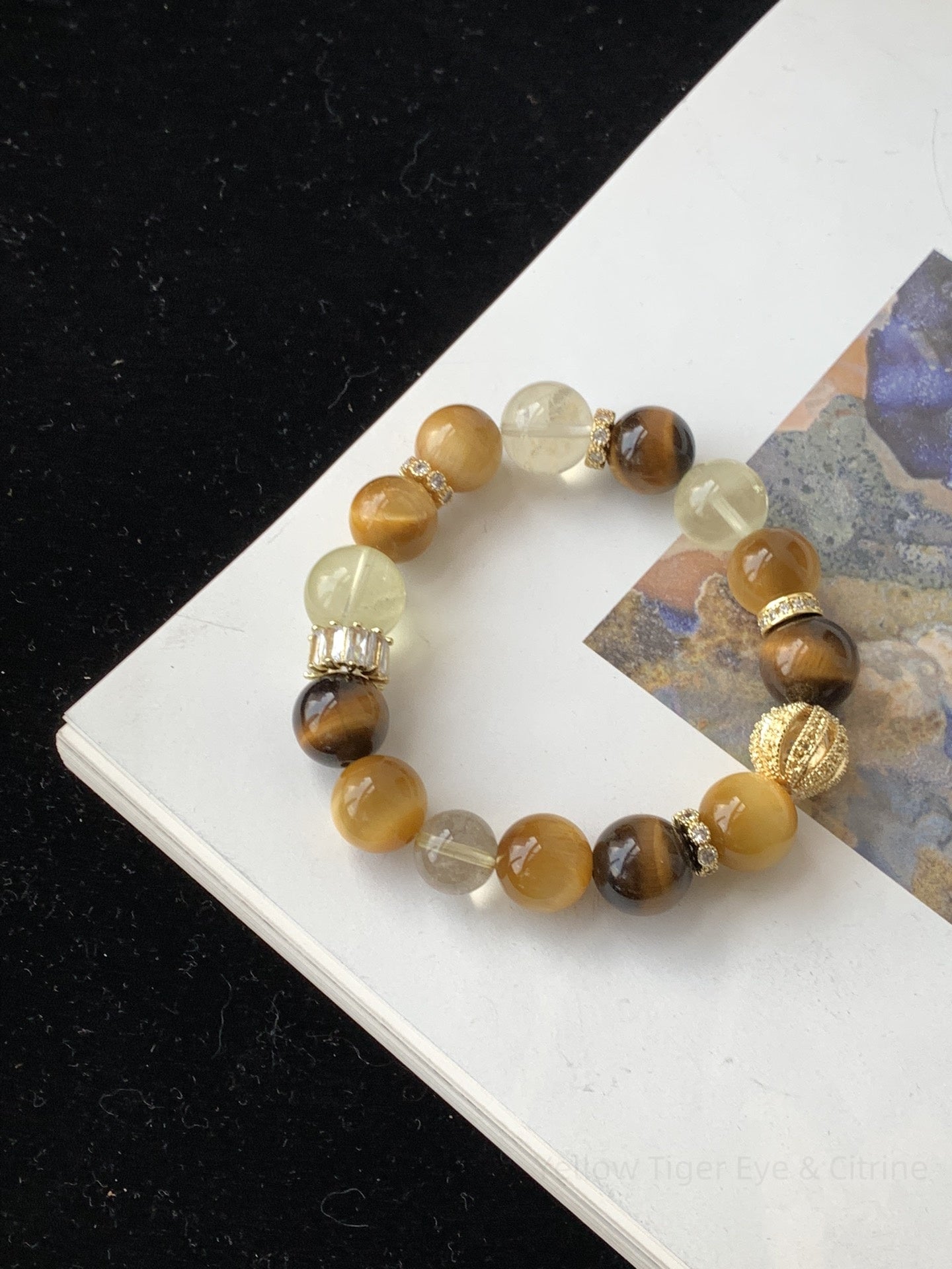 Lemon Quartz, Golden Tiger Eye, Yellow Tiger Eye & Citrine Crystal Bracelet for Wealth, Confidence & Positive Energy