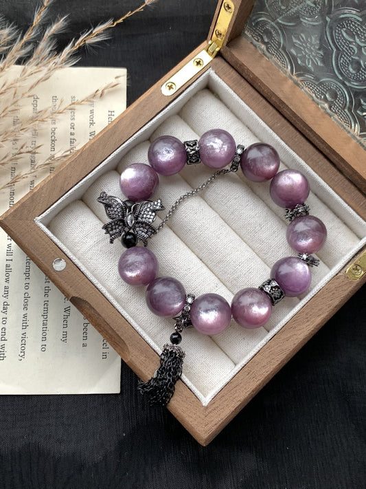 Lepidolite Crystal Bracelet for Calm, Love & Confidence β Spiritual Healing Stone with Protection Energy β Chakra Balancing Jewelry Gift
