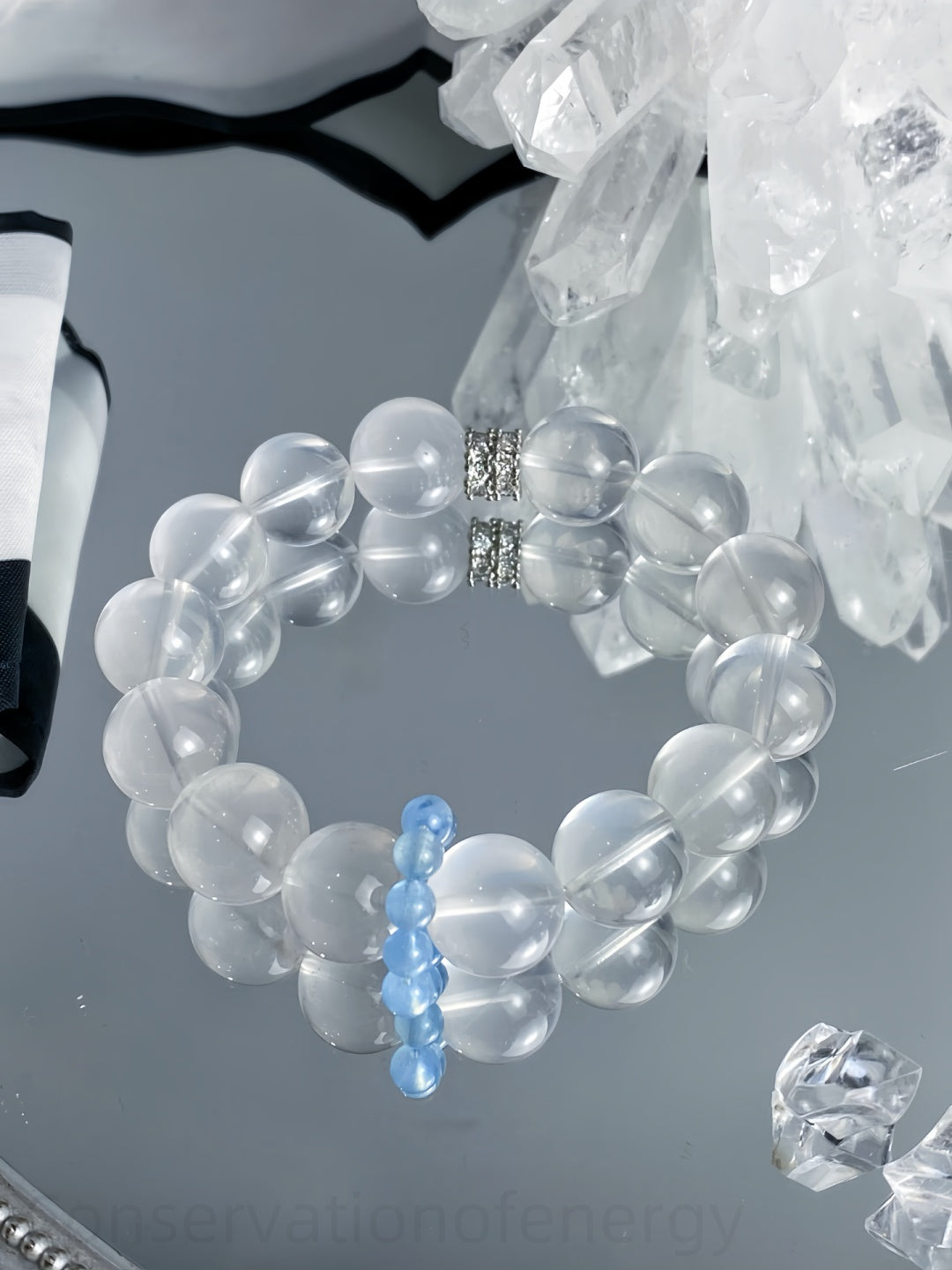 Milk Quartz & Aquamarine Crystal Bracelet for Calm Energy & Confident Communication - Harmonizing Jewelry for Spiritual Balance