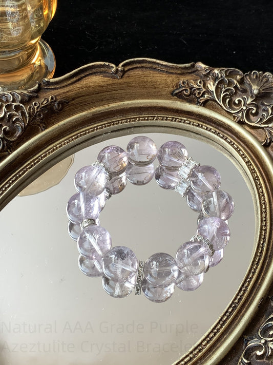 Natural AAA Grade Purple Azeztulite Crystal Bracelet for Spiritual Growth, Positive Energy & Balance - Adjustable Unisex Healing Stone Jewelry Gift