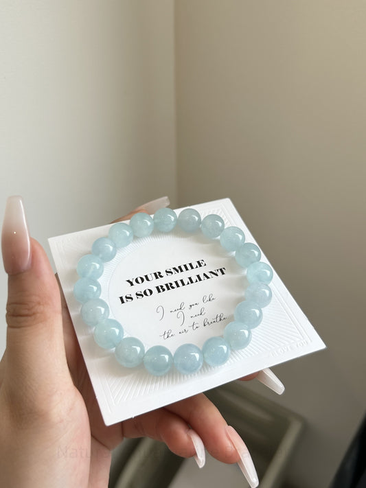 Natural Aquamarine Bracelet - Ocean Calm & Confident Communication Crystal | March Birthstone Jewelry for Travelers & Professionals