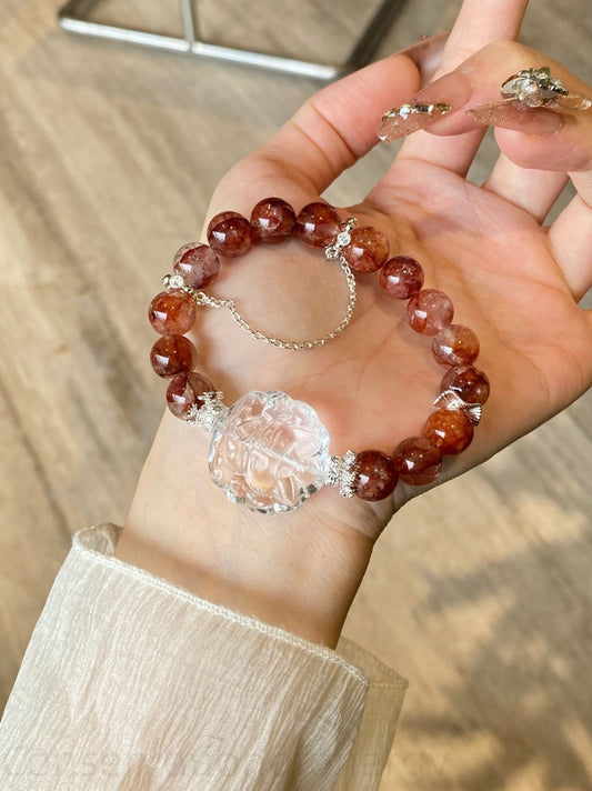 Red Aventurine & Clear Crystal Bracelet for Energy, Protection & Spiritual Balance – Handcrafted Positive Vibes Jewelry