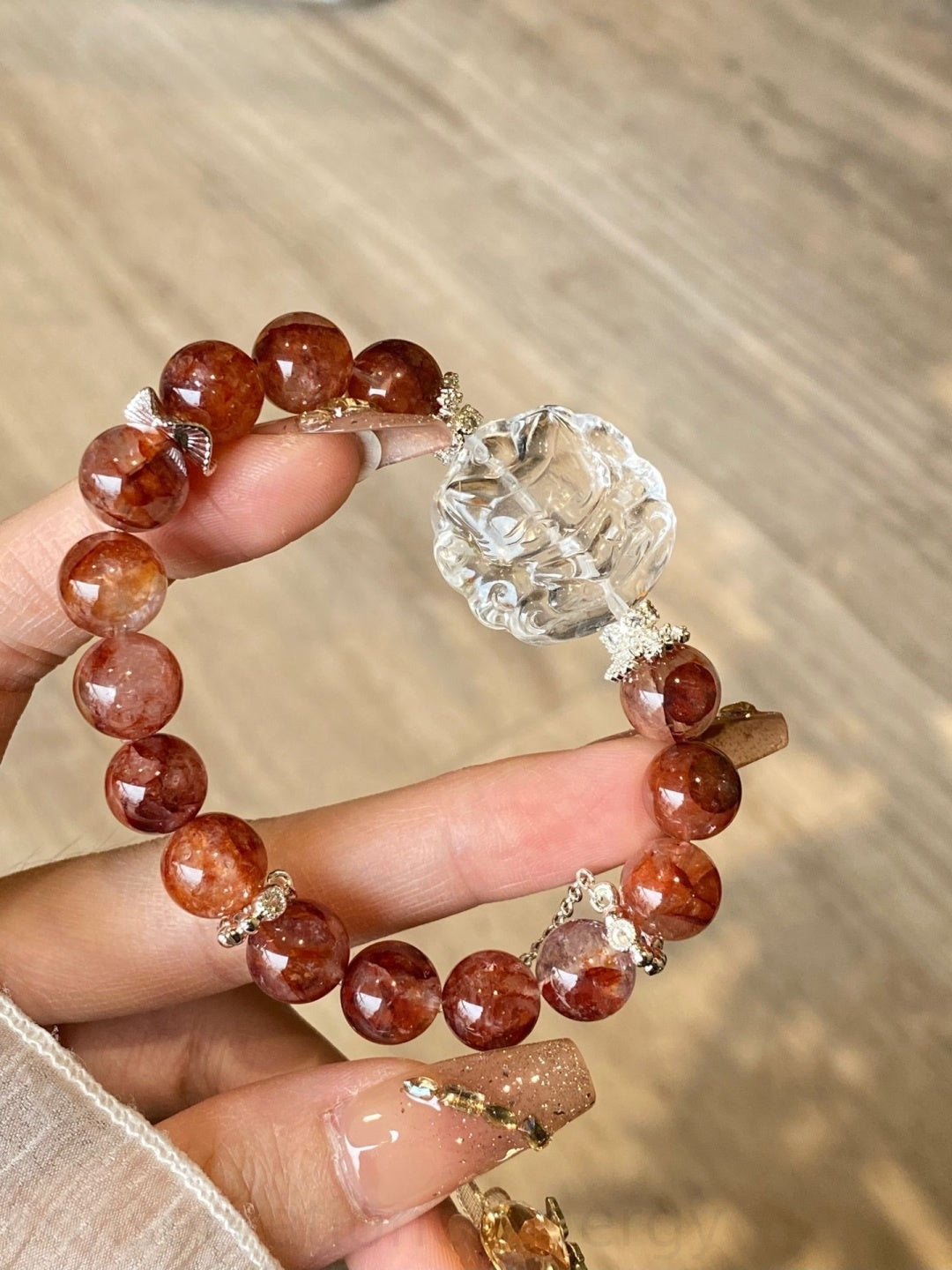 Red Aventurine & Clear Crystal Bracelet for Energy, Protection & Spiritual Balance – Handcrafted Positive Vibes Jewelry