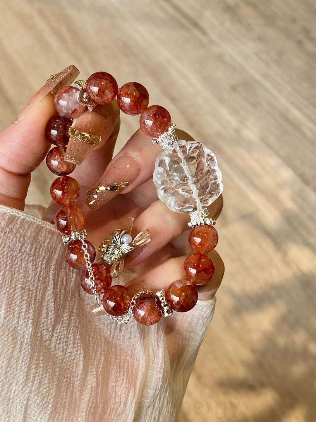 Red Aventurine & Clear Crystal Bracelet for Energy, Protection & Spiritual Balance – Handcrafted Positive Vibes Jewelry
