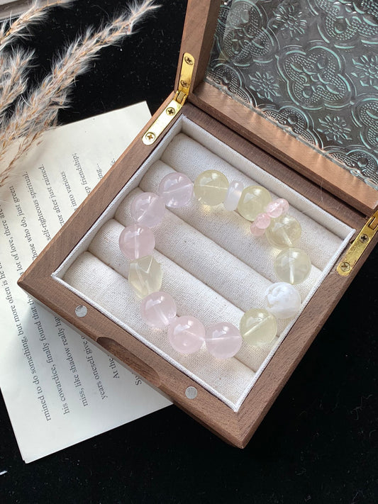 Rose Quartz, Snow Phantom & Citrine Crystal Bracelet - Harmonize Love, Confidence & Prosperity Energy