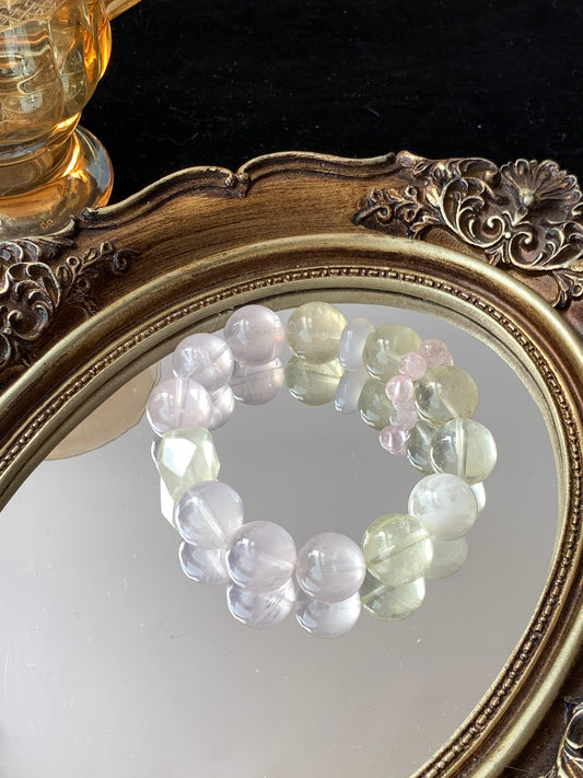 Rose Quartz, Snow Phantom & Citrine Crystal Bracelet - Harmonize Love, Confidence & Prosperity Energy
