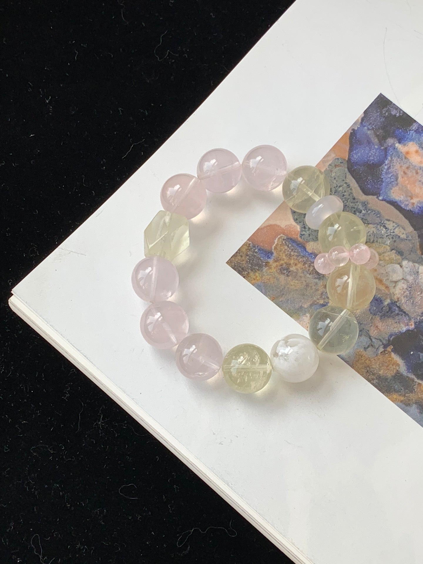 Rose Quartz, Snow Phantom & Citrine Crystal Bracelet - Harmonize Love, Confidence & Prosperity Energy