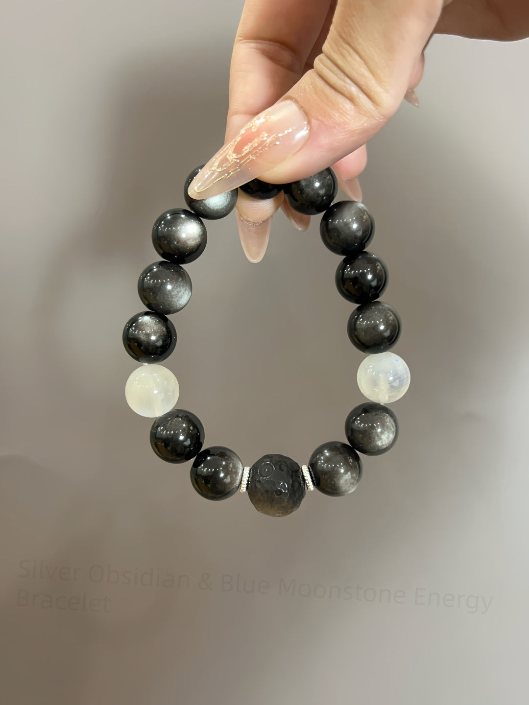 Silver Obsidian & Blue Moonstone Energy Bracelet - Celestial Protection & Divine Feminine Flow