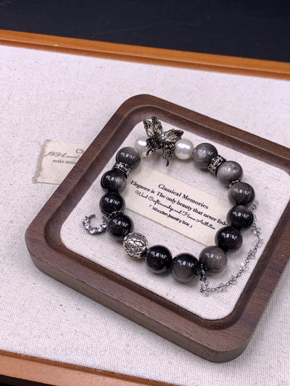 Silver Obsidian & Shell Pearl Double Crystal Bracelet - Spiritual Protection Bracelet for Positive Energy & Harmonious Relationships