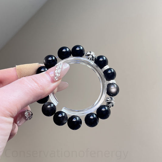 Silver Sheen Obsidian Crystal Bracelet for Energy Protection, Anxiety Relief & Spiritual Growth - Night Guardian Healing Jewelry
