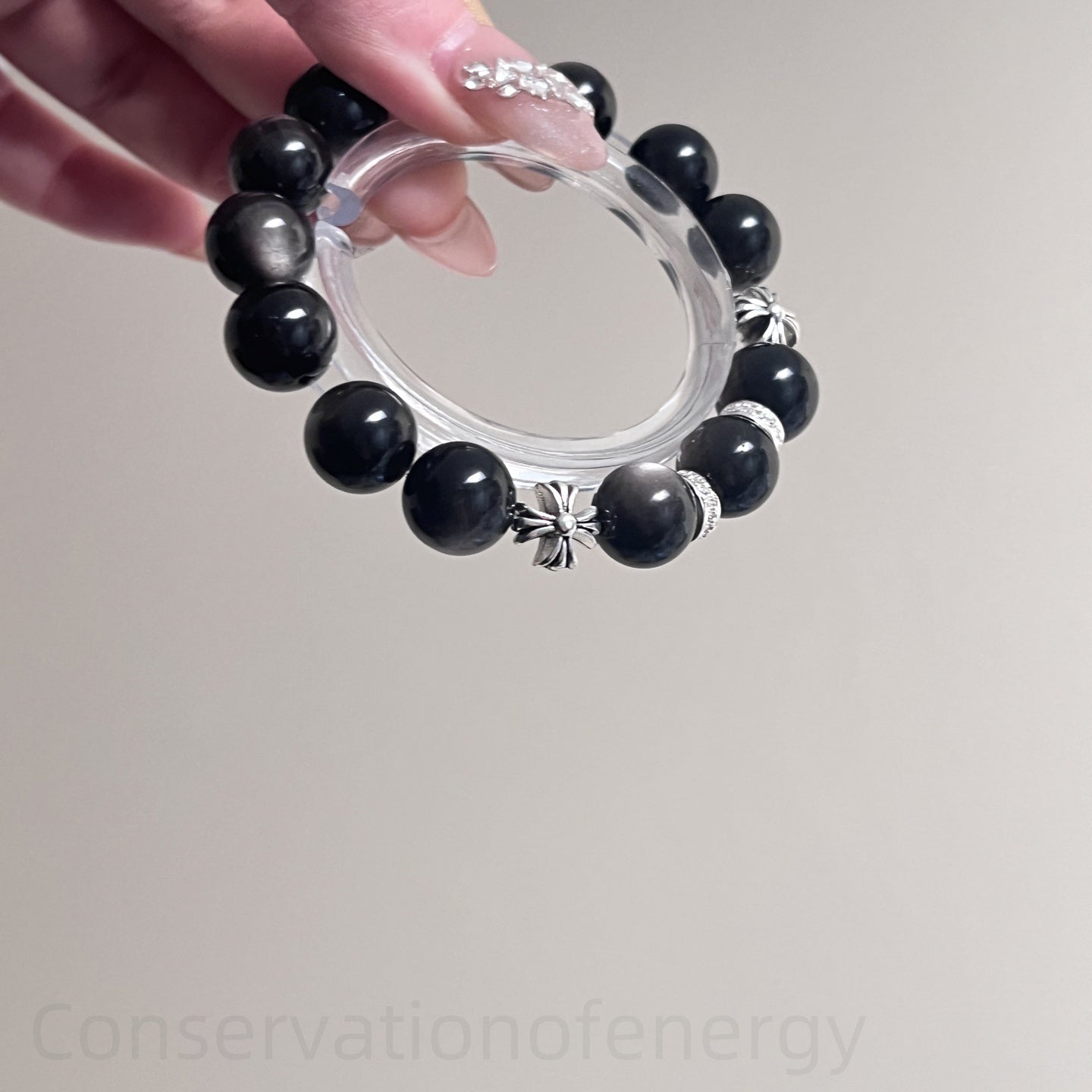Silver Sheen Obsidian Crystal Bracelet for Energy Protection, Anxiety Relief & Spiritual Growth - Night Guardian Healing Jewelry