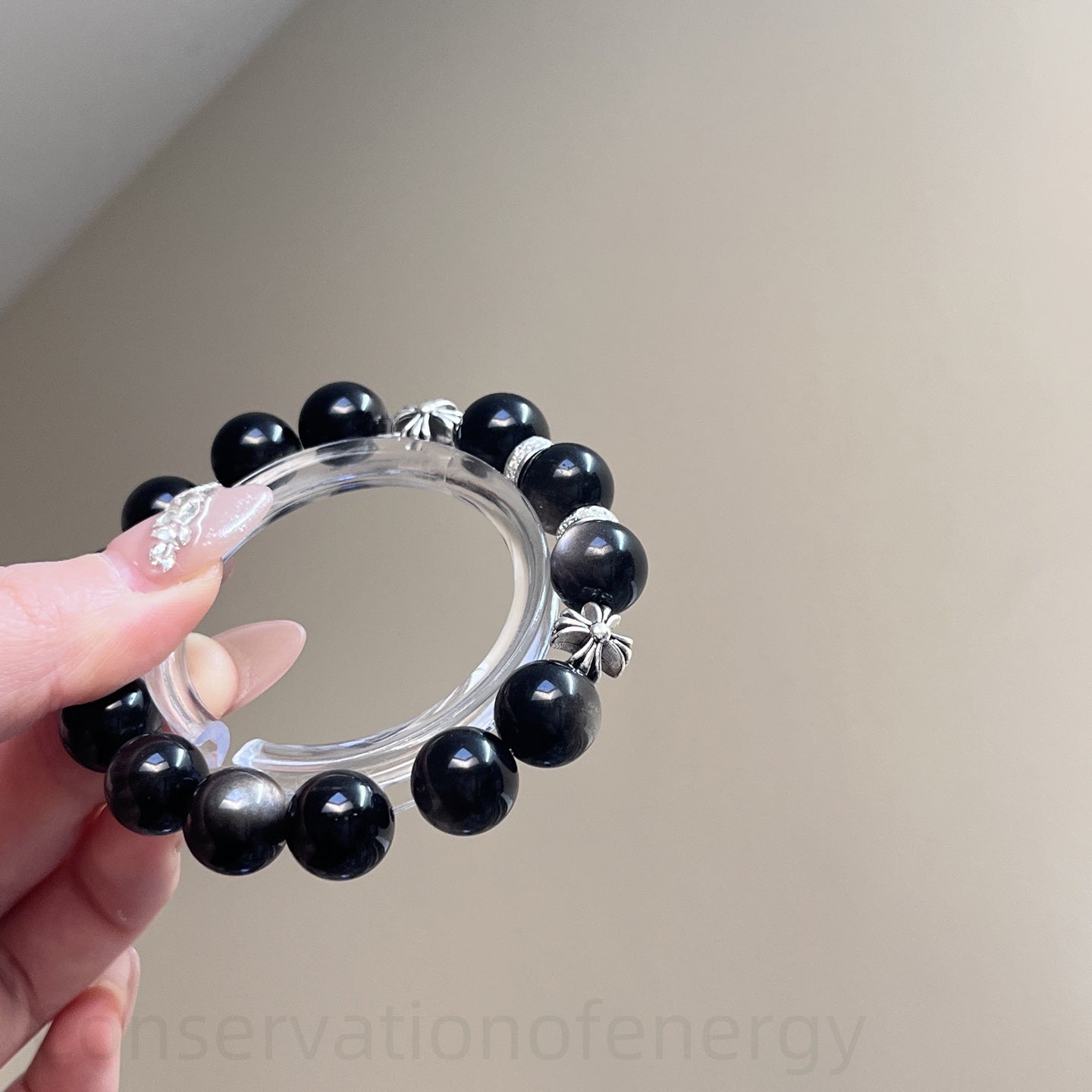 Silver Sheen Obsidian Crystal Bracelet for Energy Protection, Anxiety Relief & Spiritual Growth - Night Guardian Healing Jewelry