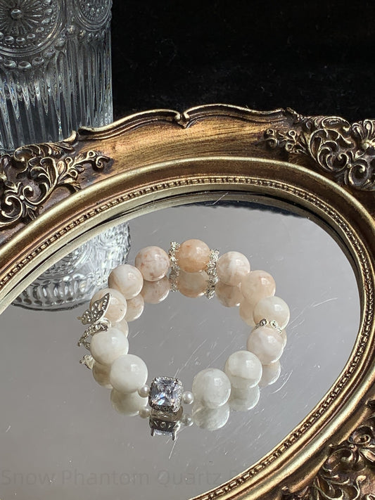 Snow Phantom Quartz Bracelet for Abundance & Confidence - Handmade Crystal Jewelry for Career Success, Harmony & Positive Energy