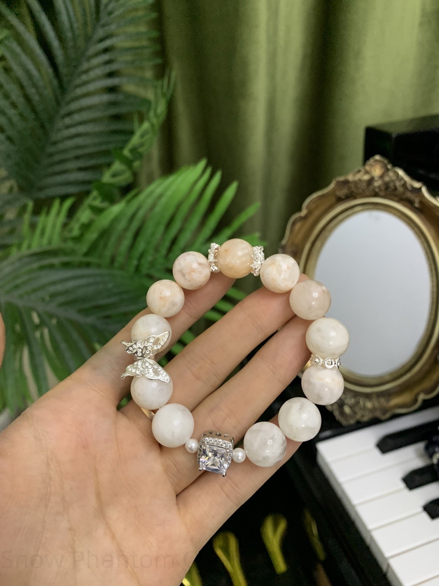 Snow Phantom Quartz Bracelet for Abundance & Confidence - Handmade Crystal Jewelry for Career Success, Harmony & Positive Energy