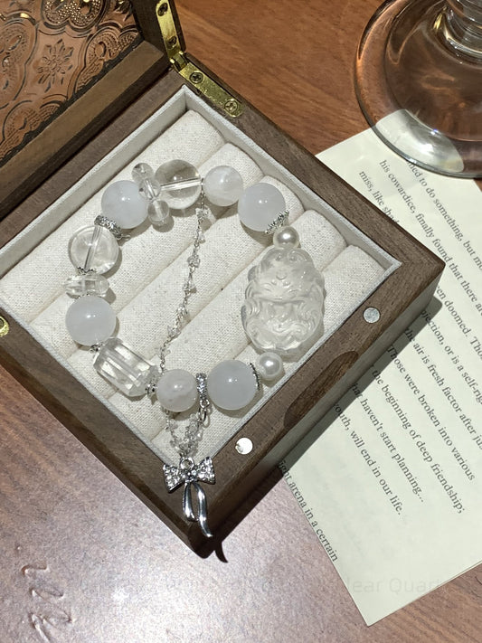 Snow Quartz & White Phantom Crystal Bracelet - Purifying Energy, Wealth Attraction, Balanced Spiritual Growth Handmade Gemstone Jewelry