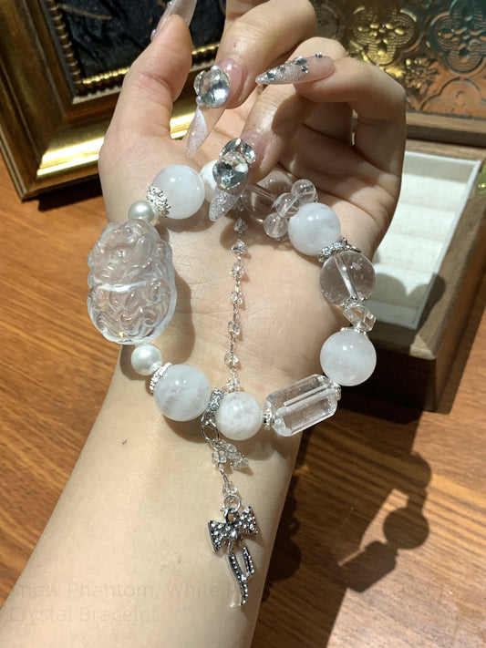 Snow Quartz & White Phantom Crystal Bracelet - Purifying Energy, Wealth Attraction, Balanced Spiritual Growth Handmade Gemstone Jewelry