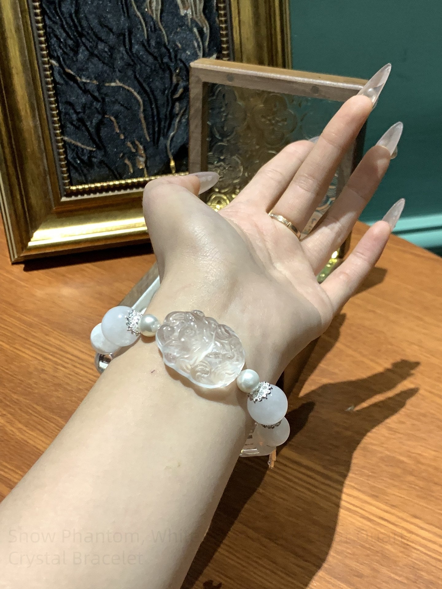 Snow Quartz & White Phantom Crystal Bracelet - Purifying Energy, Wealth Attraction, Balanced Spiritual Growth Handmade Gemstone Jewelry