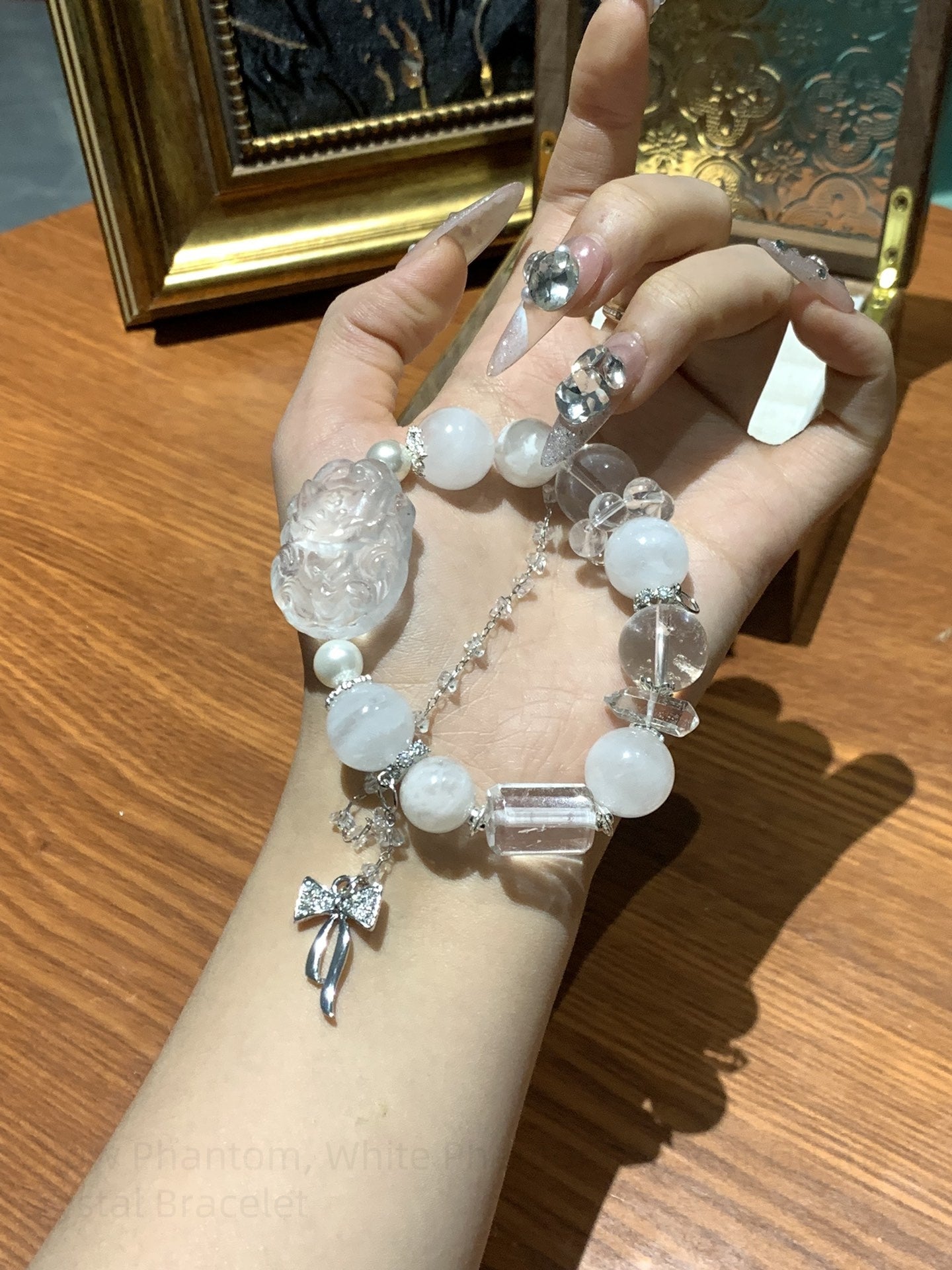 Snow Quartz & White Phantom Crystal Bracelet - Purifying Energy, Wealth Attraction, Balanced Spiritual Growth Handmade Gemstone Jewelry