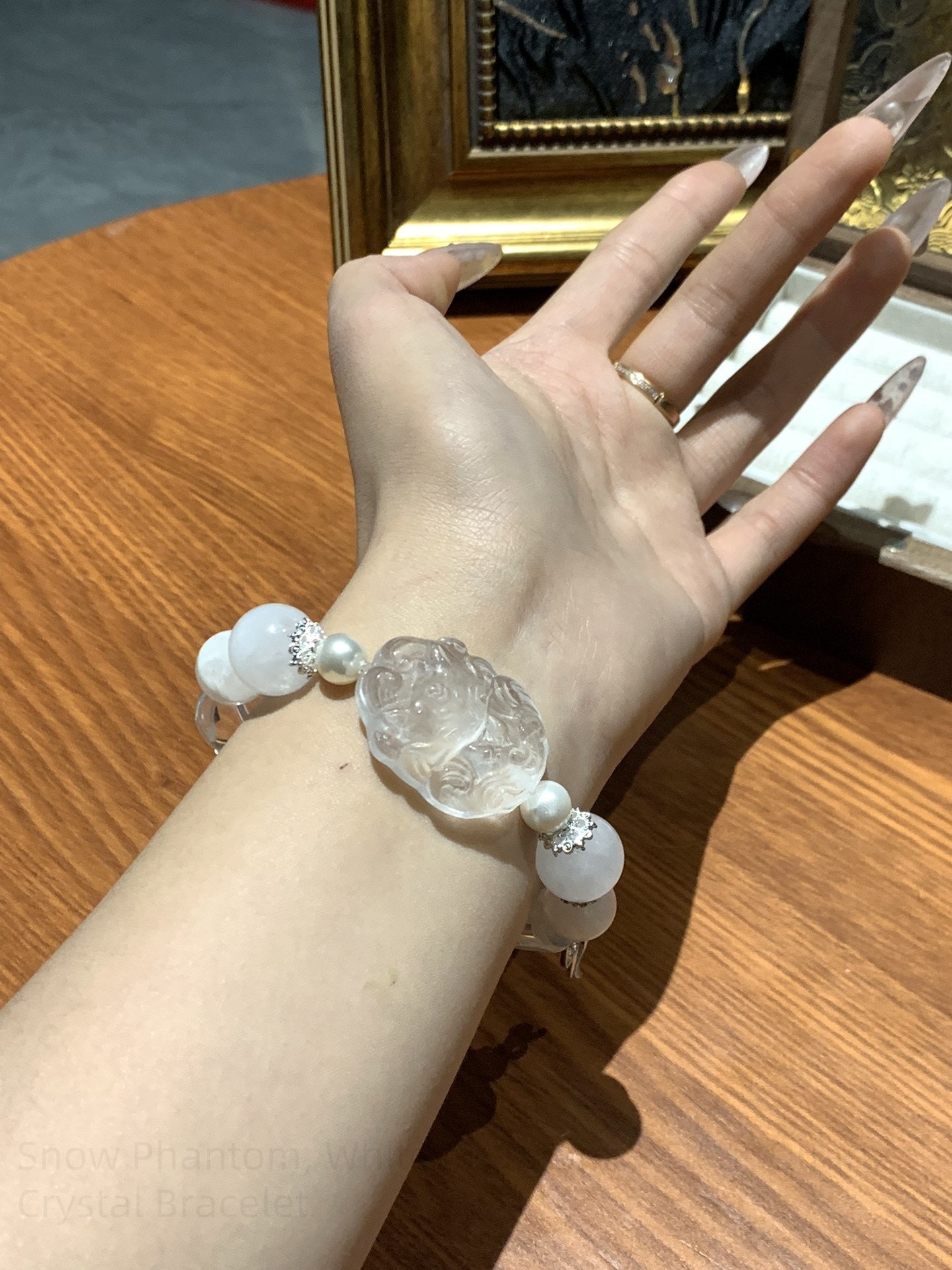 Snow Quartz & White Phantom Crystal Bracelet - Purifying Energy, Wealth Attraction, Balanced Spiritual Growth Handmade Gemstone Jewelry