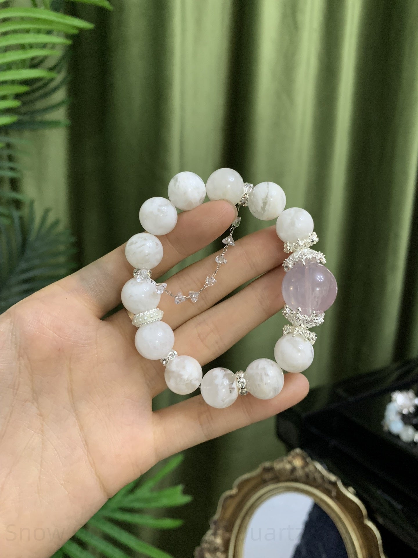 Snow Quartz & Rose Quartz Bracelet for Harmony, Love & Positive Energy | Spiritual Crystal Jewelry