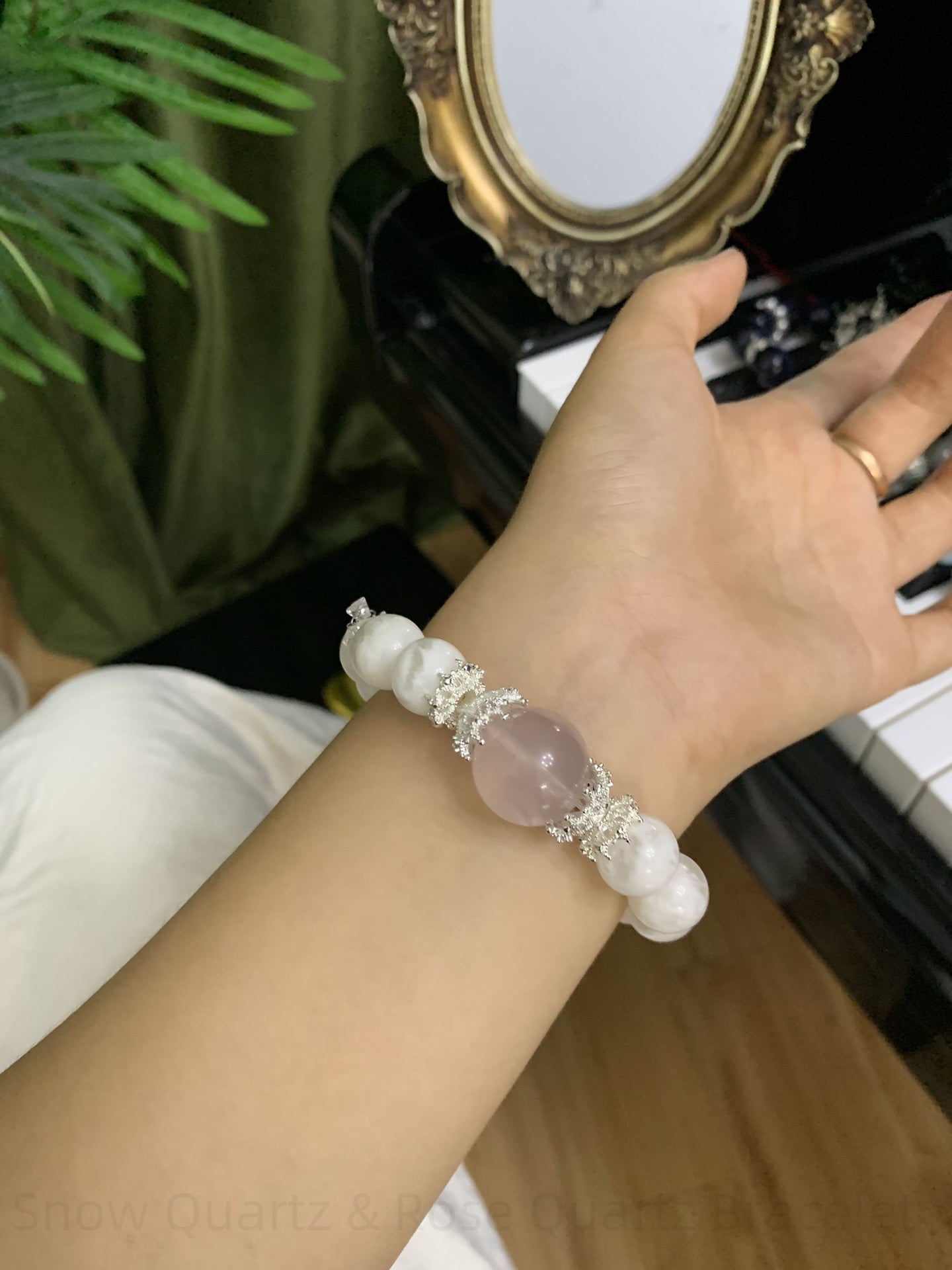 Snow Quartz & Rose Quartz Bracelet for Harmony, Love & Positive Energy | Spiritual Crystal Jewelry