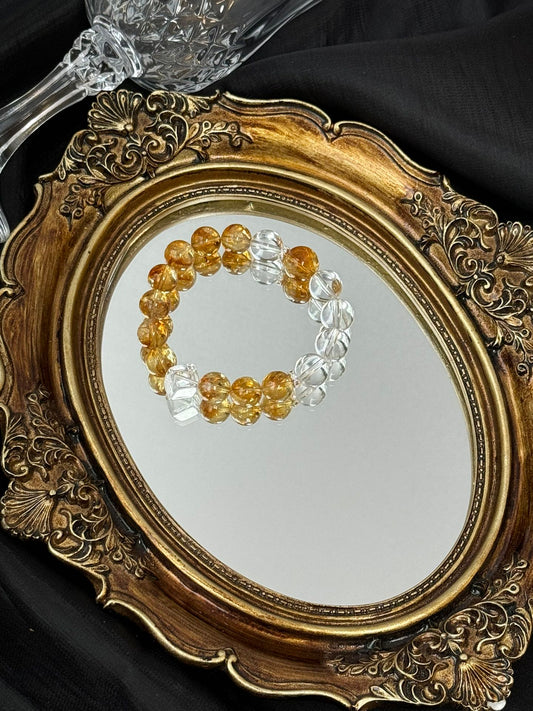 Solar Plexus & Crown Chakra Bracelet Five Elements Harmony - Citrine Tower & Clear Crystal for Wealth Manifestation & Spiritual Clarity