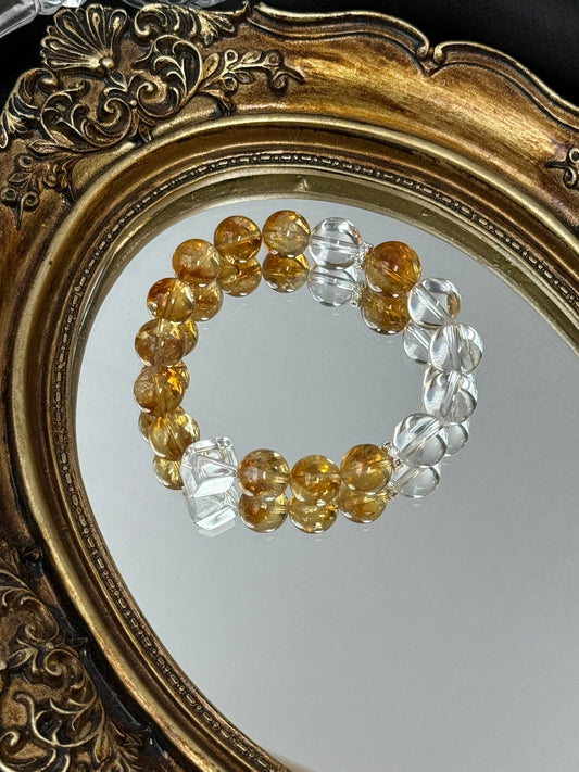 Solar Plexus & Crown Chakra Bracelet Five Elements Harmony - Citrine Tower & Clear Crystal for Wealth Manifestation & Spiritual Clarity