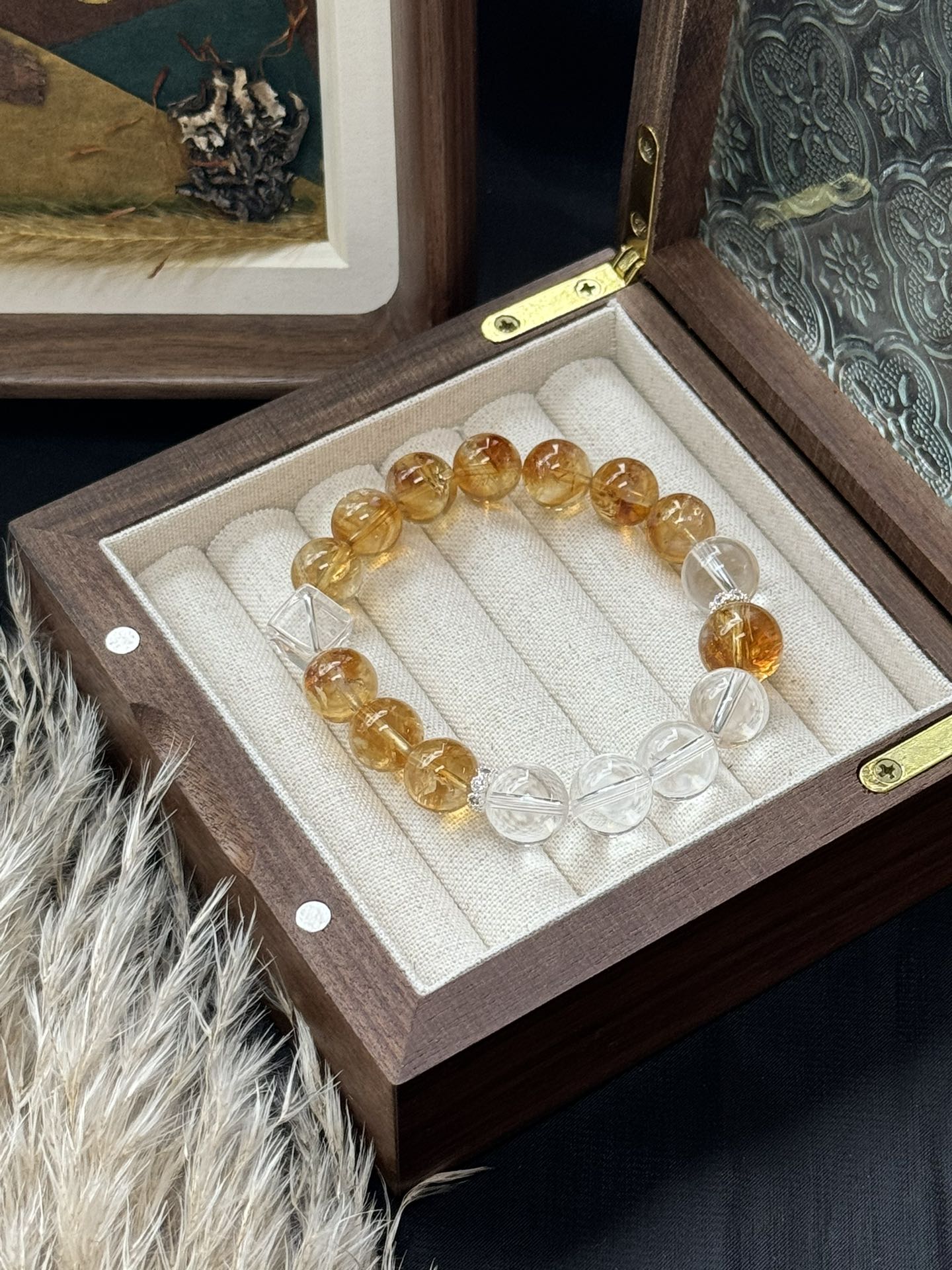 Solar Plexus & Crown Chakra Bracelet Five Elements Harmony - Citrine Tower & Clear Crystal for Wealth Manifestation & Spiritual Clarity