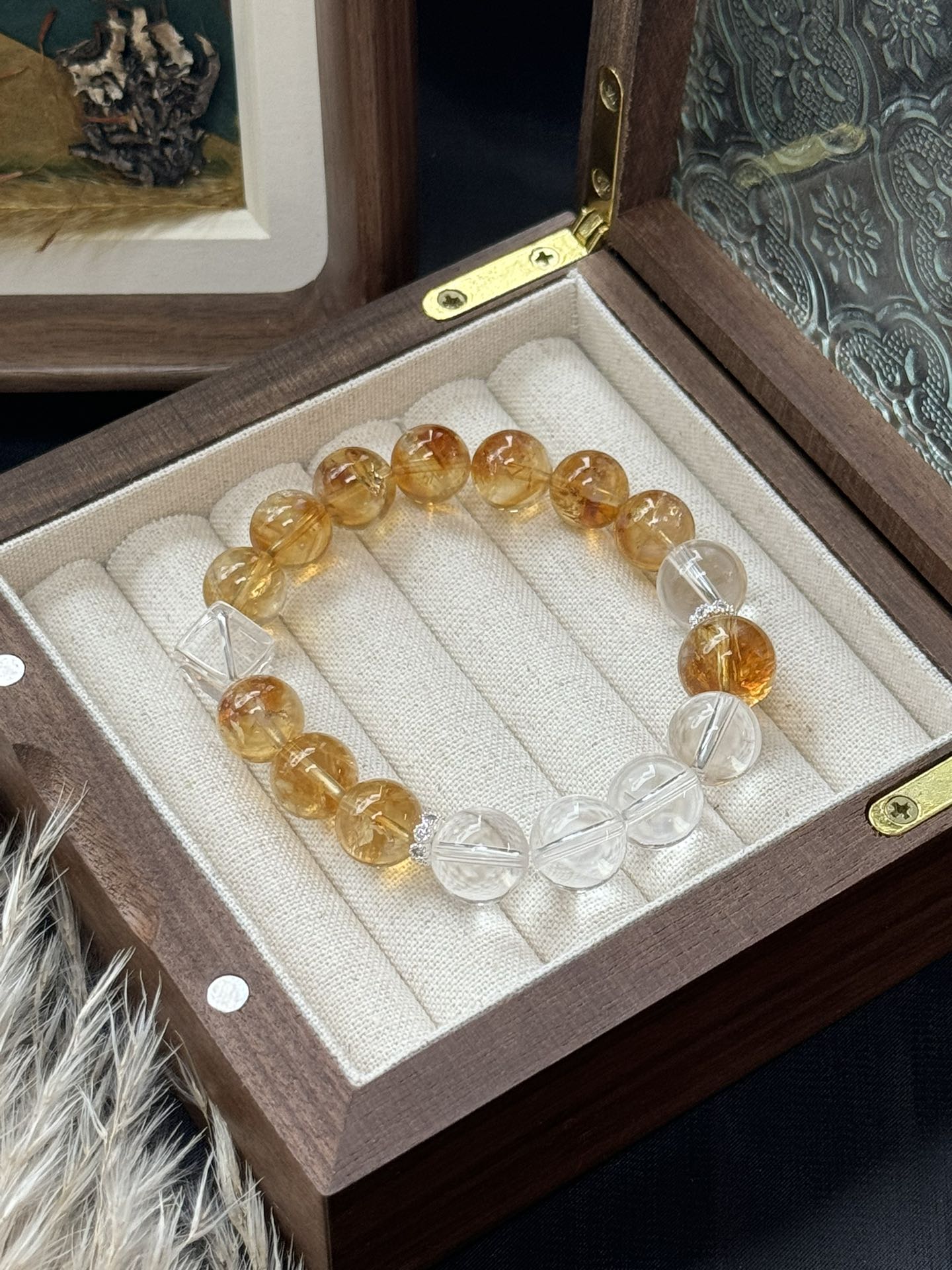 Solar Plexus & Crown Chakra Bracelet Five Elements Harmony - Citrine Tower & Clear Crystal for Wealth Manifestation & Spiritual Clarity