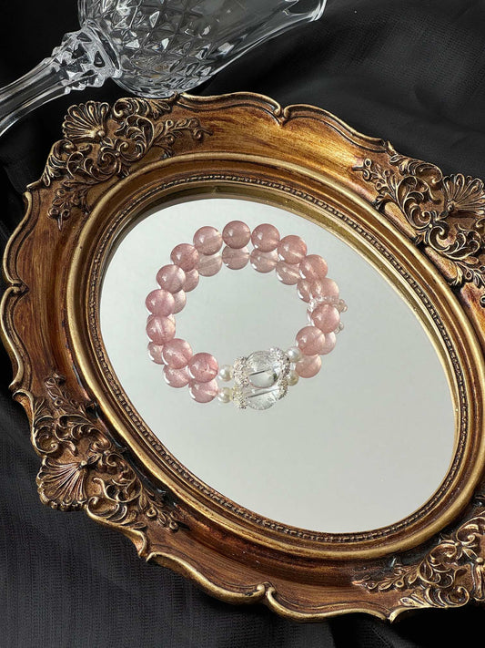 Strawberry Quartz, White Phantom, Rose Quartus Chakra Bracelet for Heart & Solar Plexus - Five Elements Metal & Fire Energy Balance